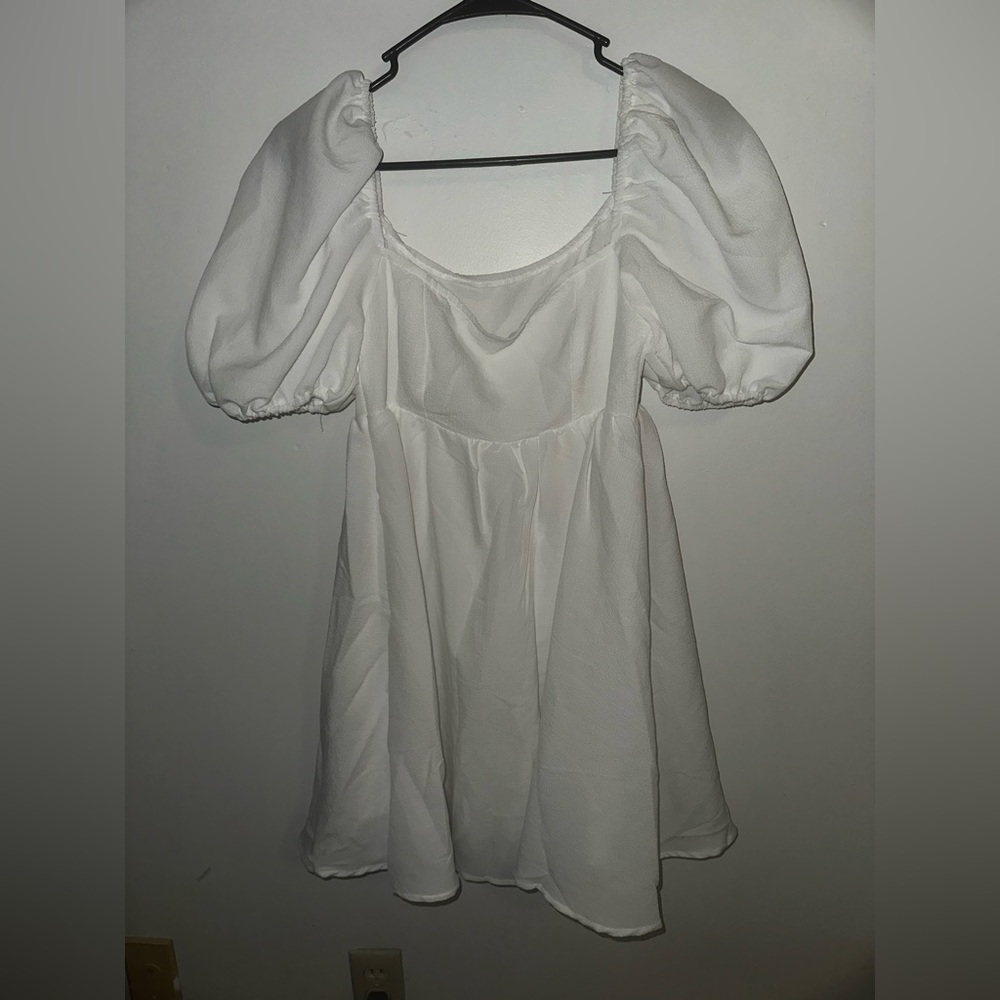 SHEIN White Puff Sleeve Mini Dress